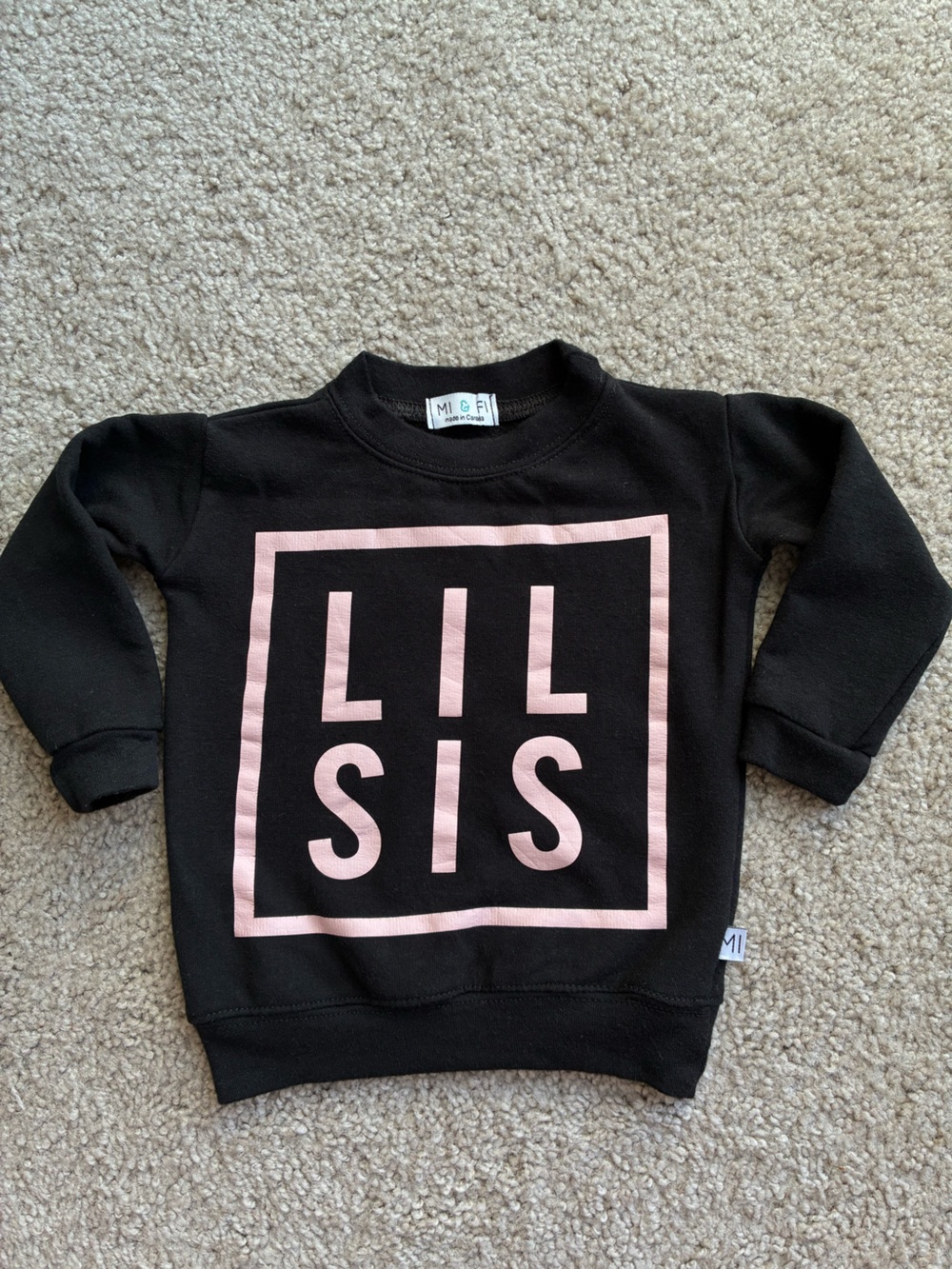Mi&Fi Bamboo Fleece Black Kids Sweatshirt 'LIL SIS' Graphic Made in Canada